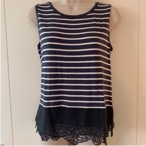 Bailey 44 Gray White Stripe Rayon Silk Lace Trimmed Sleeveless Tee Shirt Tank S